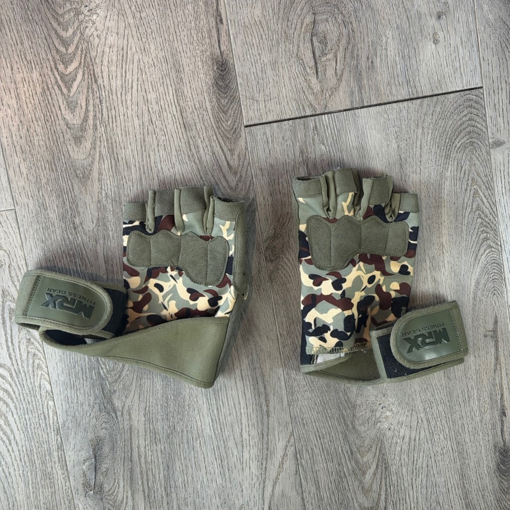 MRX Fitness Gear Weightlifting Gloves Camo XL Fingerless Wrist Support Wraps Gym